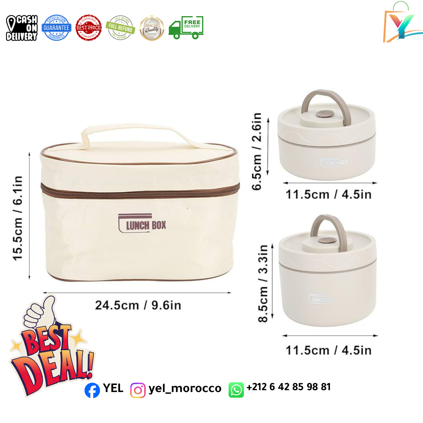 صندوق غداء معزول بأربع طبقات + حقيبة - وجبات ساخنة ومنظمة 🍱