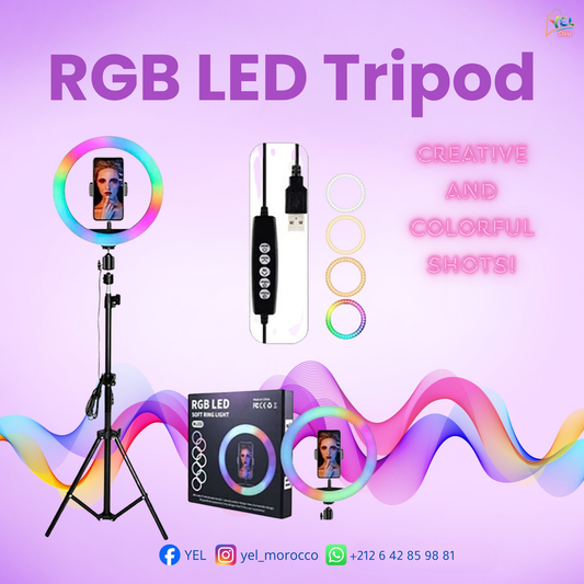 حلقة إضاءة RGB ثلاثية الأبعاد 26 مع حامل ثلاثي - إضاءة الصور والفيديو 💡📱